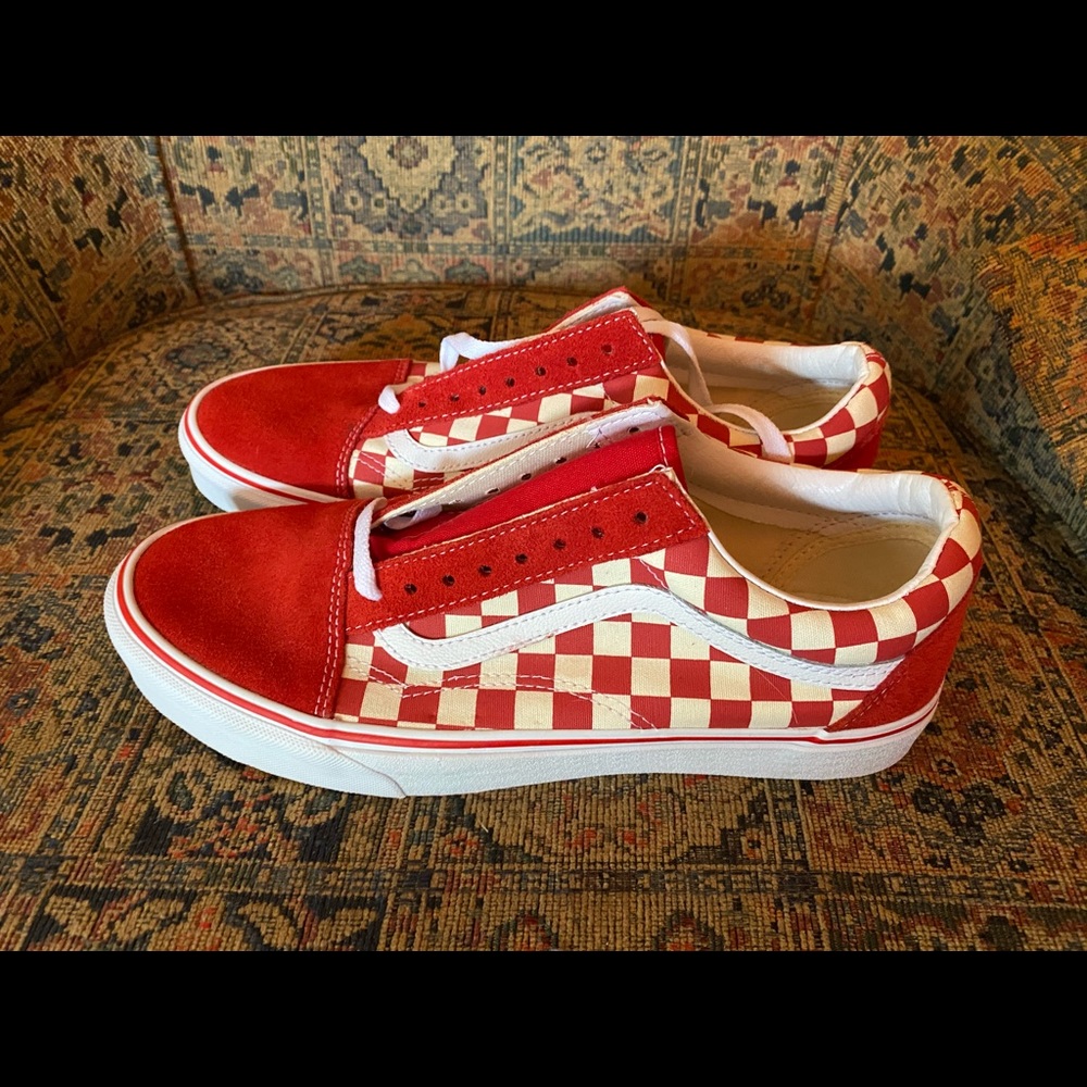 Men’s red checkered Vans - Never worn